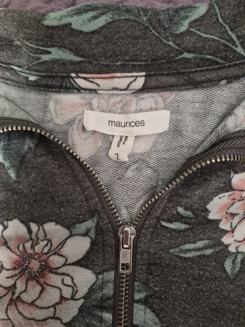 Maurices Gray Floral Zip-Front Women’s Top - Pink & Green Accents